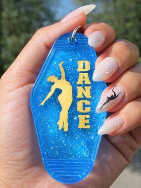 Handmade UV resin sealed Blue Transparent Glitter and Gold Dance Keychain